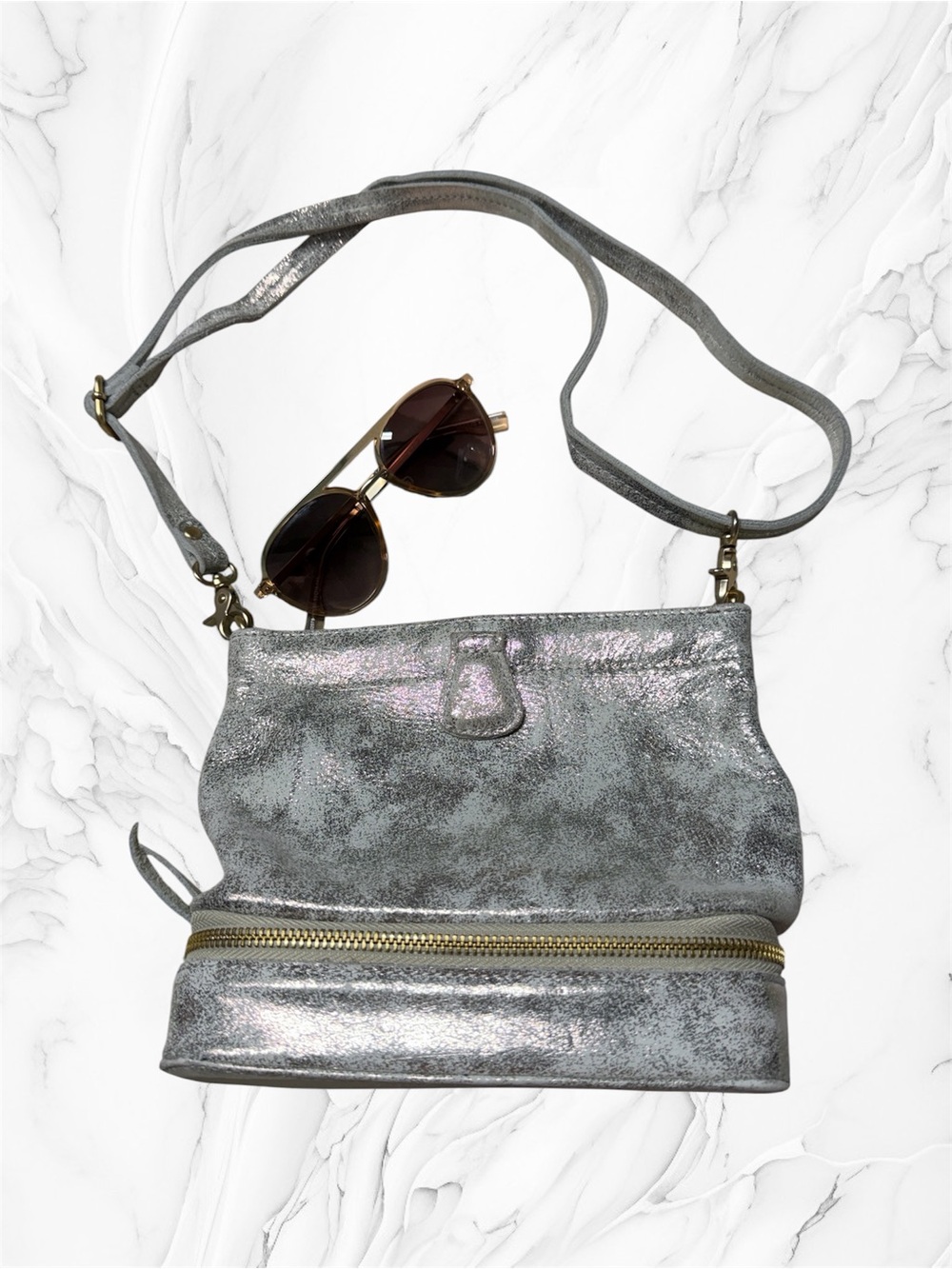 Miss Albright Leather Crossbody Box Bottom Metallic Handbag